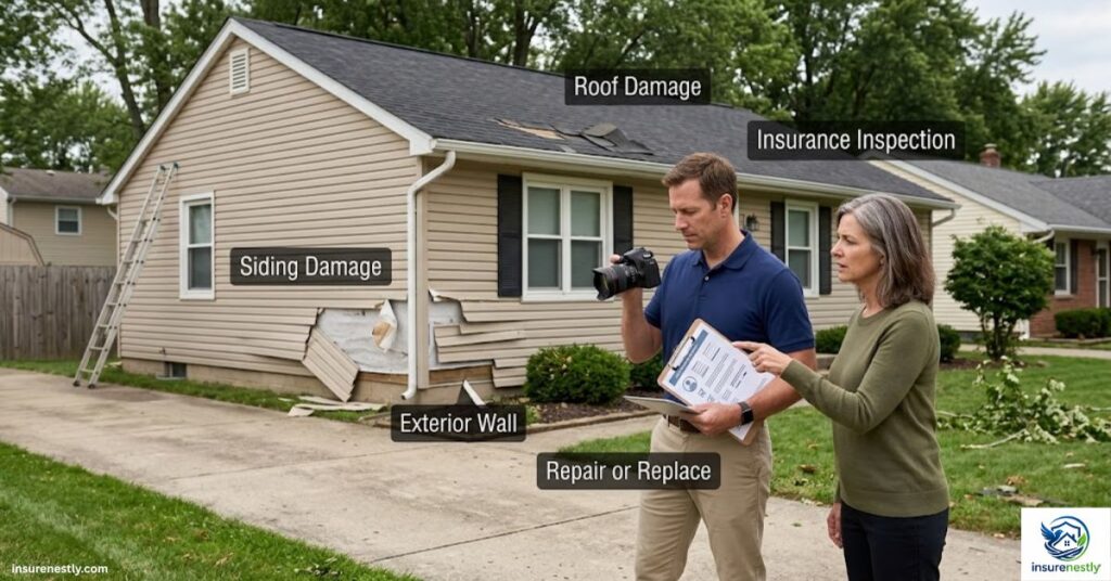 Wind Damage to Siding and Exterior Walls: What Insurance Pays For
